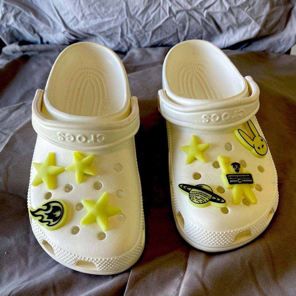 Authentic BAD BUNNY CROCS. With glow in the dark jibbitz.